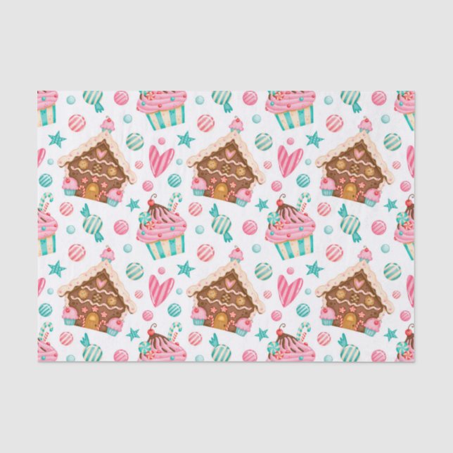 Christmas Gingerbread House, Candy & Cupcakes Tissue Paper (Front)
