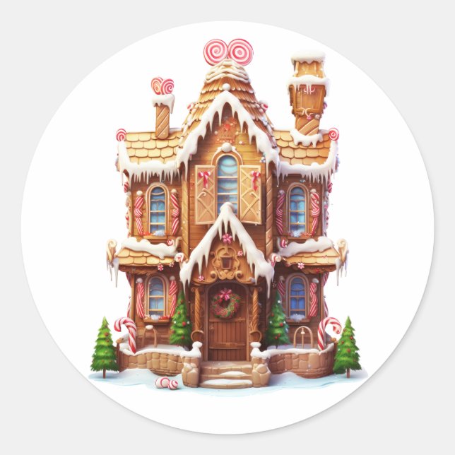 Christmas gingerbread house classic round sticker (Front)