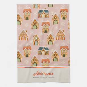 Christmas Gingerbread House Cookie Pink Kitchen Towel
