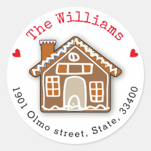 Christmas Gingerbread House Custom Return Address Classic Round Sticker