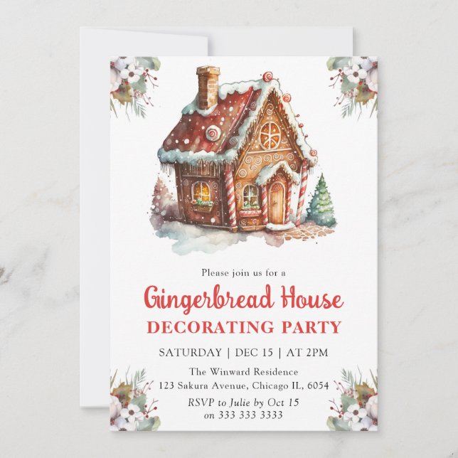 Christmas Gingerbread House Decorating Party Invitation (Front)