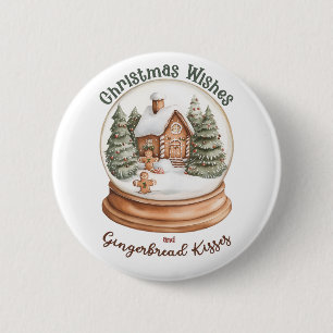 Christmas Gingerbread House Holiday Snow Globe 2 Inch Round Button