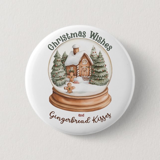 Christmas Gingerbread House Holiday Snow Globe 2 Inch Round Button (Front)