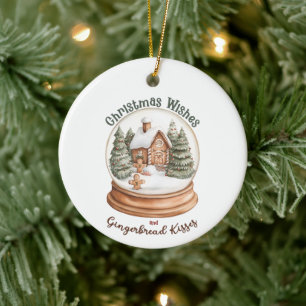 Christmas Gingerbread House Holiday Snow Globe Ceramic Ornament