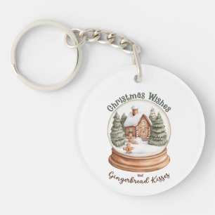 Christmas Gingerbread House Holiday Snow Globe Keychain