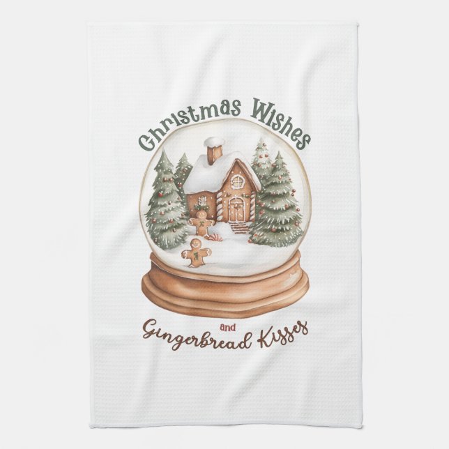 Christmas Gingerbread House Holiday Snow Globe Kitchen Towel (Vertical)