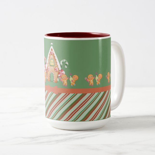 Christmas Gingerbread House Hot Chocolate Two-Tone Coffee Mug (Front Right)