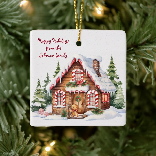 Christmas Gingerbread House In Snow Ceramic Ornament (Tree)