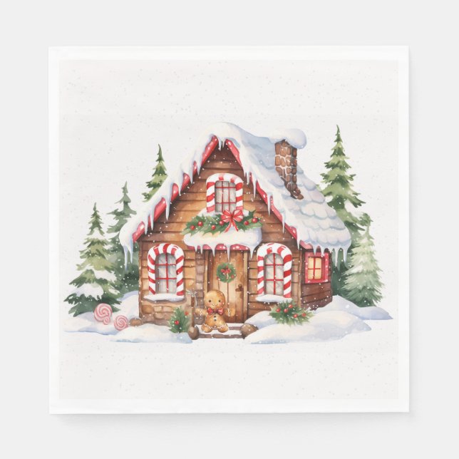 Christmas Gingerbread House In Snow Napkin (Front)
