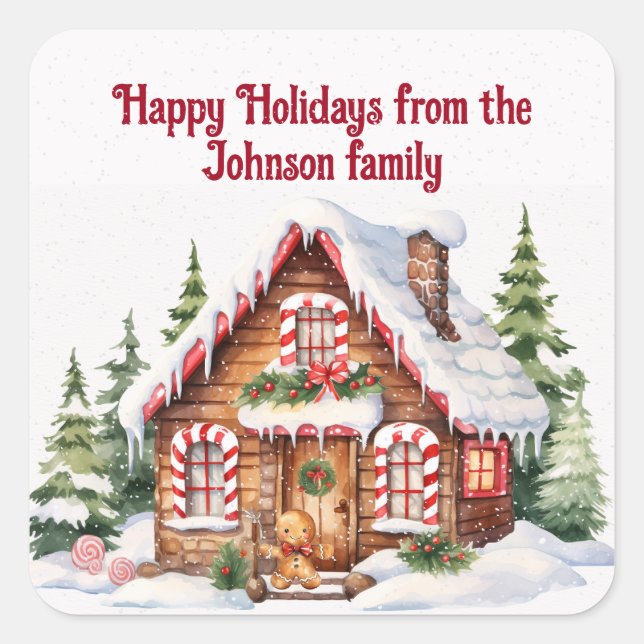 Christmas Gingerbread House In Snow Square Sticker (Front)