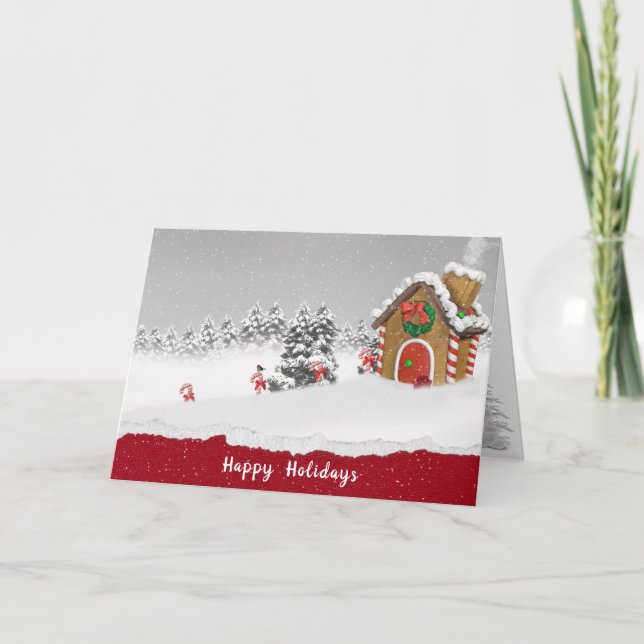 Christmas Gingerbread House in Snowflakes Holiday Card (Front)