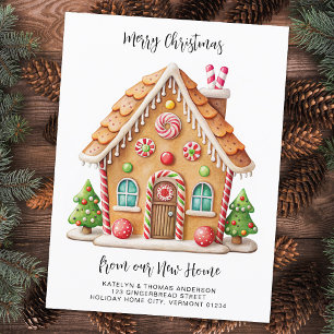 Christmas Gingerbread House New Address Moving  Announcement Postcard