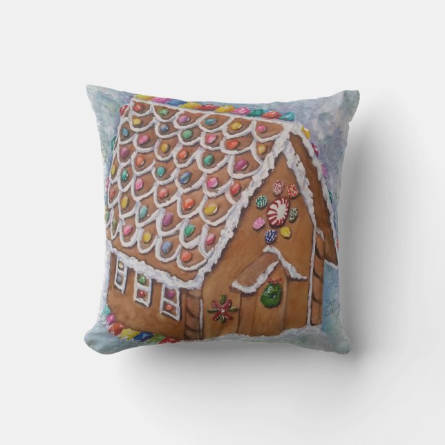 CHRISTMAS GINGERBREAD HOUSE THROW PILLOW (Front)