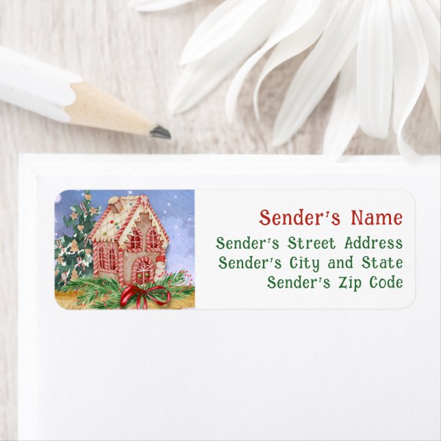 Christmas Gingerbread House Watercolor Address (Insitu)