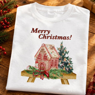 Christmas Gingerbread House Watercolor Basic T-Shirt