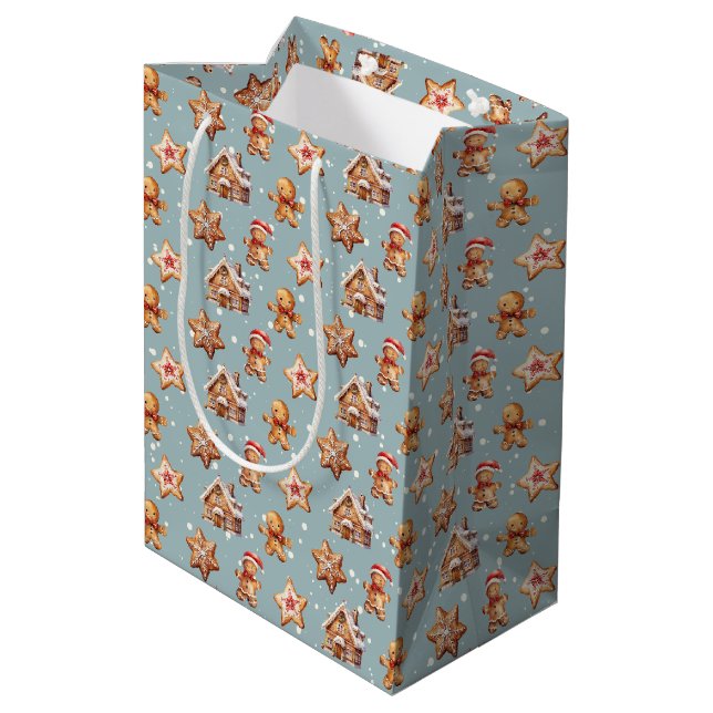 Christmas Gingerbread Houses and Men Medium Gift Bag (Back Angled)
