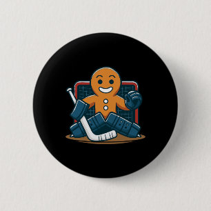Christmas Gingerbread Ice Hockey Goalie 2 Inch Round Button