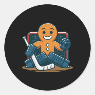 Christmas Gingerbread Ice Hockey Goalie Classic Round Sticker