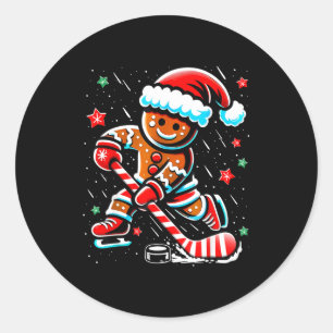 Christmas Gingerbread Ice Hockey Srts Funny Xmas P Classic Round Sticker