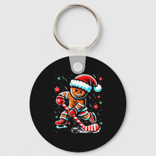 Christmas Gingerbread Ice Hockey Srts Funny Xmas P Keychain