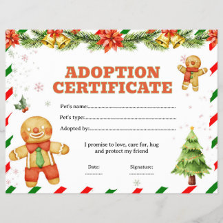 Christmas gingerbread man adoption certificate flyer