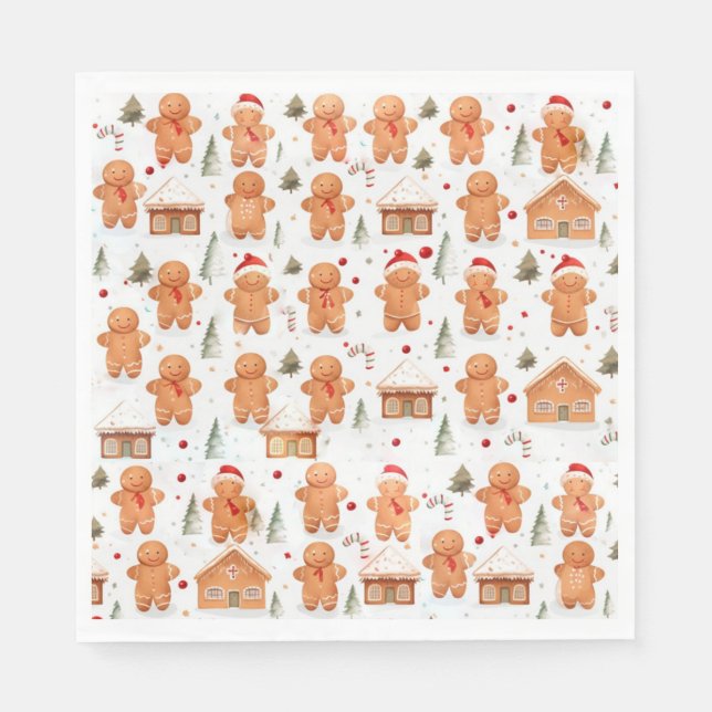 Christmas Gingerbread Man and House Napkin (Front)