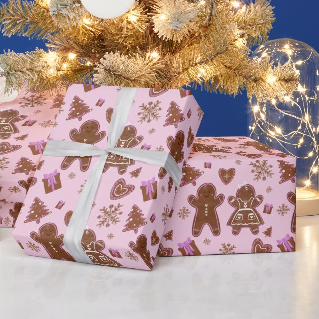 Christmas Gingerbread man and woman Christmas tree Wrapping Paper (Holidays)