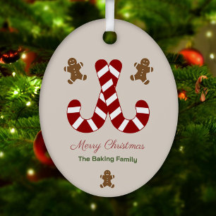 Christmas Gingerbread Man & Candy Cane Metal Ornament