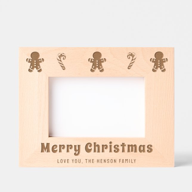 Christmas Gingerbread Man Candy Cane Photo Etched Frames (Front)