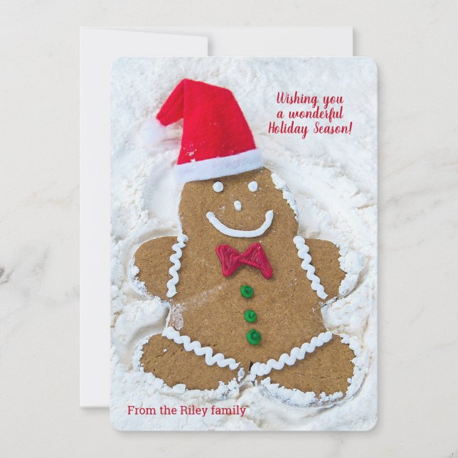 Christmas gingerbread man cookie snow angel holiday card (Front)