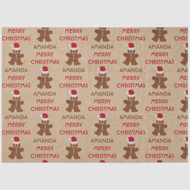 Christmas Gingerbread Man Cookies Custom Name  Tissue Paper (Front)