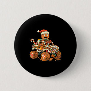 Christmas Gingerbread Man Driving Truck Xmas Light 2 Inch Round Button