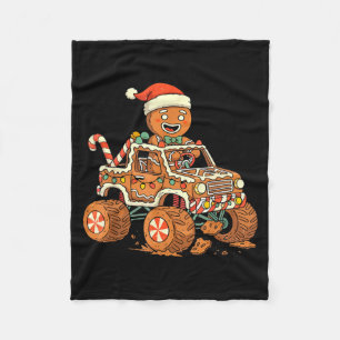 Christmas Gingerbread Man Driving Truck Xmas Light Fleece Blanket