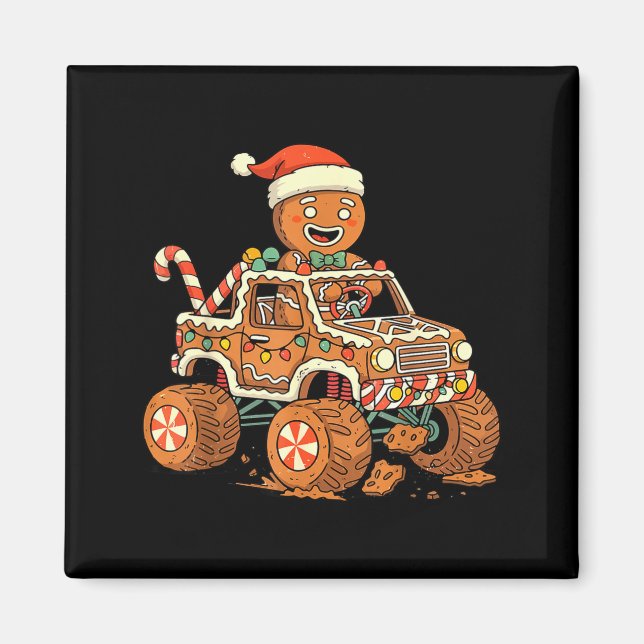 Christmas Gingerbread Man Driving Truck Xmas Light Magnet (Front)