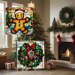 Christmas Gingerbread Man Faux Stained Glass Ceramic Ornament