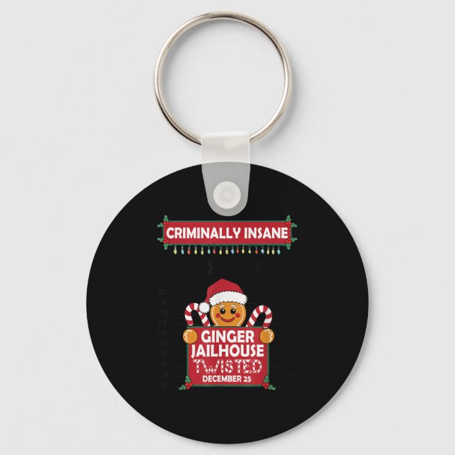 Christmas Gingerbread Man Ginger Jailhouse Crimina Keychain (Front)