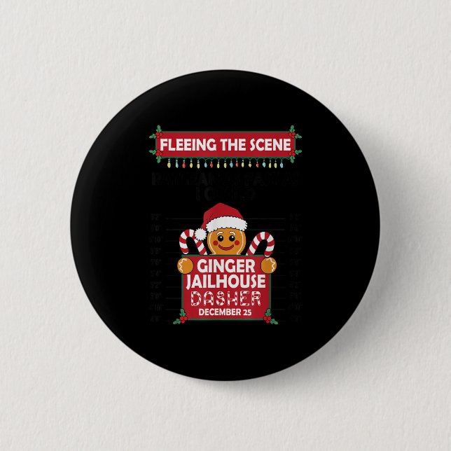 Christmas Gingerbread Man Ginger Jailhouse Fleeing 2 Inch Round Button (Front)