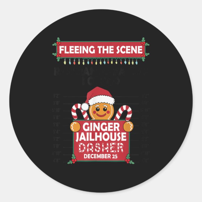 Christmas Gingerbread Man Ginger Jailhouse Fleeing Classic Round Sticker (Front)