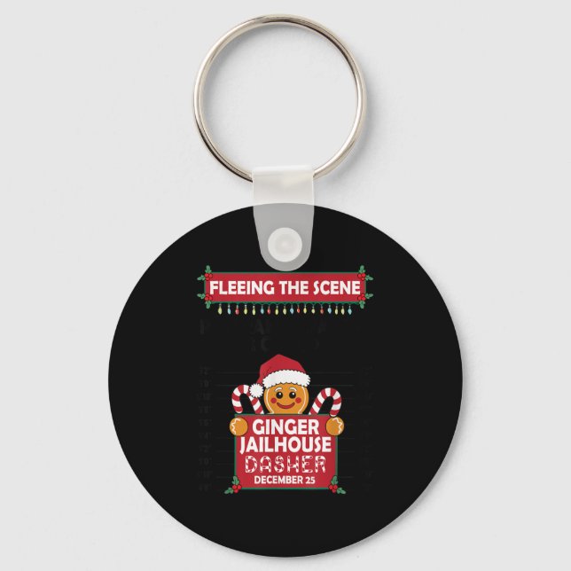 Christmas Gingerbread Man Ginger Jailhouse Fleeing Keychain (Front)