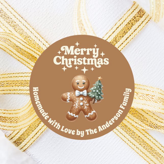 Christmas gingerbread man handmade brown beige classic round sticker (Creator Uploaded)