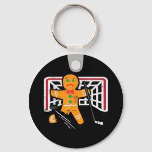 Christmas Gingerbread Man Ice Hockey Fun Xmas Men  Keychain