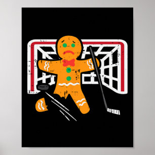 Christmas Gingerbread Man Ice Hockey Fun Xmas Men Poster