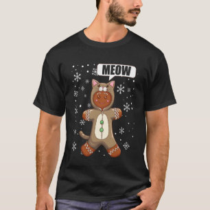 Christmas Gingerbread Man Meow Fake Cat T-Shirt