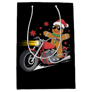 Christmas Gingerbread Man Motorcycle Biker Santa Medium Gift Bag
