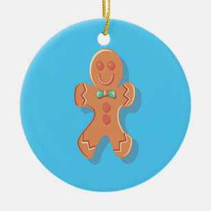 Christmas gingerbread man on blue ceramic ornament