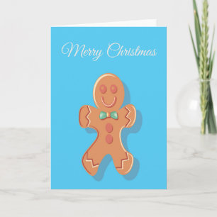 Christmas gingerbread man on blue holiday card
