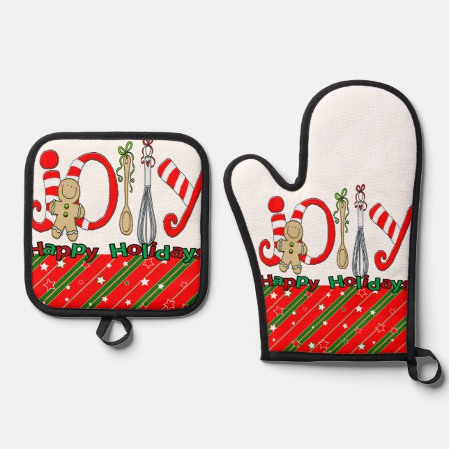 Christmas Gingerbread Man Oven Mitt & Pot Holders  Holder Set (Front)