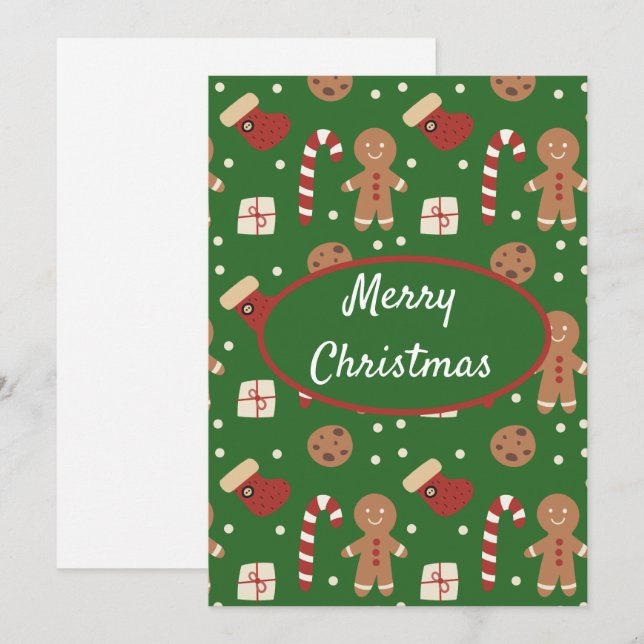 Christmas Gingerbread Man Pattern Holiday Card (Front/Back)