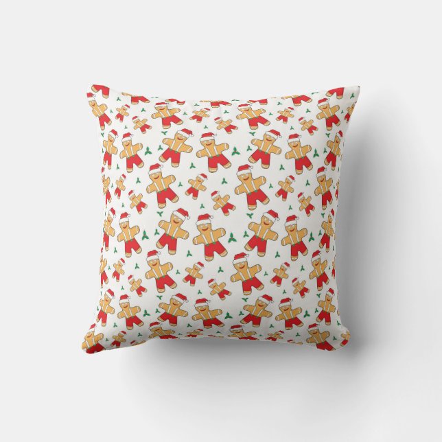 Christmas Gingerbread Man Pattern Throw Pillow (Back)