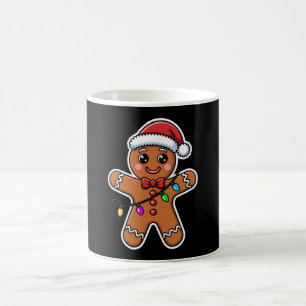 Christmas Gingerbread Man Santa Hat Lights Xmas Coffee Mug
